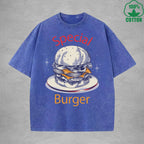 Special Burger American Retro 230G Washed T-Shirt Available in Multiple Colors Fashionable Pure Cotton Short Sleeve