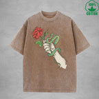 Roses And Vipers Printed Washed T-Shirt 230G Multicolor Minimalist Loose Trendy Fashionable Cotton Short Sleeve Top