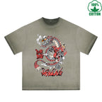 Blood Butterfly Printed Dirty WashT-Shirt 230G Multicolor Loose Trendy Fashionable 100%Cotton Short Sleeve Top