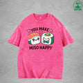 You Make Miso HappyInterest Printed Washed T-Shirt 230G Loose Trendy Fashionable 100%Cotton Short Sleeve Top