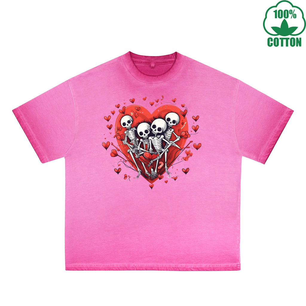 Love Printed Dirty Wash T-Shirt 230G Multicolor Loose Trendy Fashionable 100%Cotton Short Sleeve Top