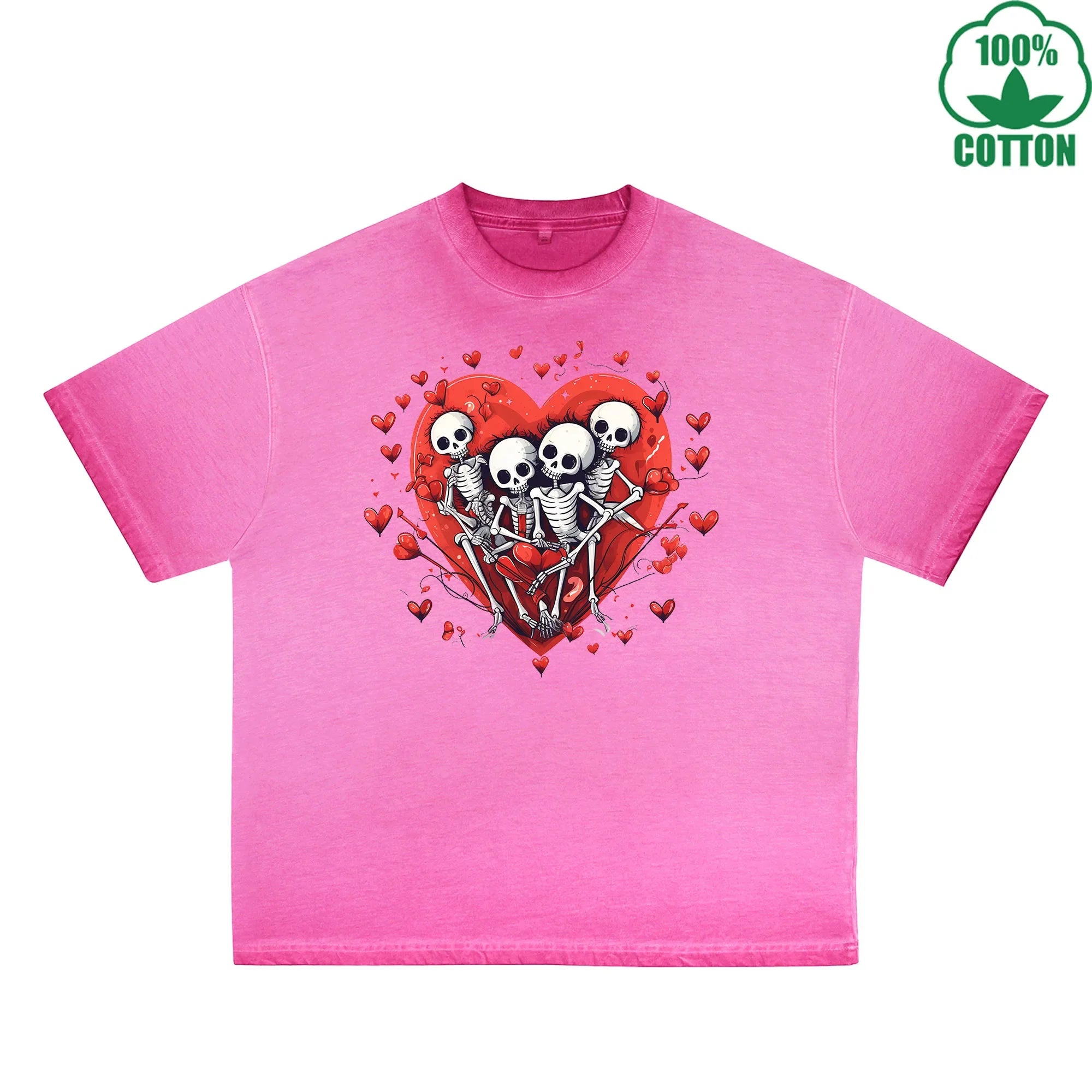 Love Printed Dirty Wash T-Shirt 230G Multicolor Loose Trendy Fashionable 100%Cotton Short Sleeve Top