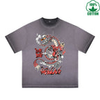 Blood Butterfly Printed Dirty WashT-Shirt 230G Multicolor Loose Trendy Fashionable 100%Cotton Short Sleeve Top