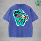 Love is always loveInterest Printed Washed T-Shirt 230G Loose Trendy Fashionable 100%Cotton Short Sleeve Top