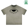 The Mysterious Eye Printed Dirty WashT-Shirt 230G Multicolor Loose Trendy Fashionable 100%Cotton Short Sleeve Top