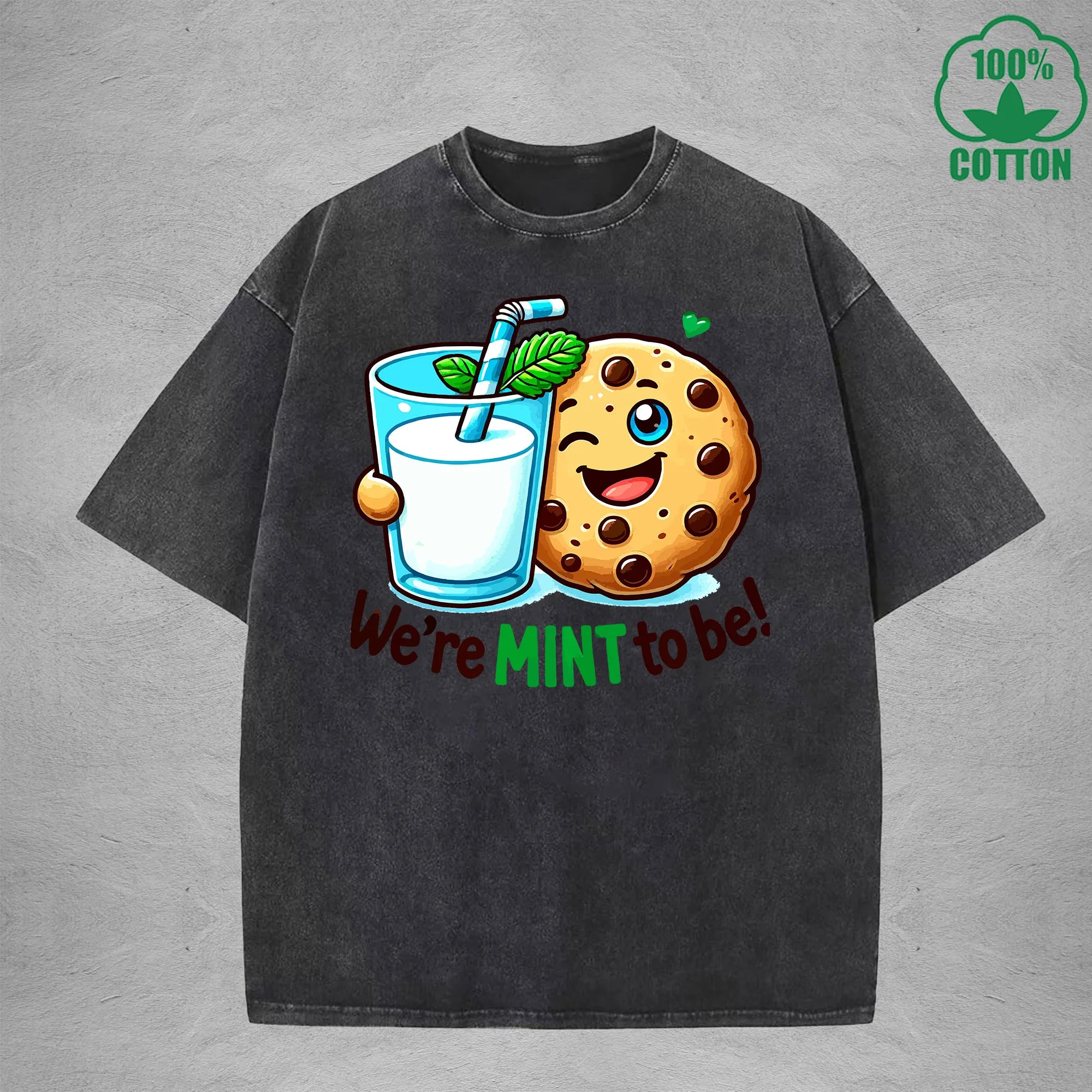 Were Mint To BeInterest Printed Washed T-Shirt 230G Loose Trendy Fashionable 100%Cotton Short Sleeve Top