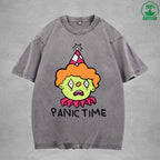 Panic TimeInterest Printed Washed T-Shirt 230G Loose Trendy Fashionable 100%Cotton Short Sleeve Top