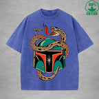 Deadly SnakeInterest Printed Washed T-Shirt 230G Multicolor Loose Trendy Fashionable 100%Cotton Short Sleeve Top