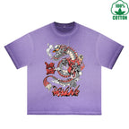 Blood Butterfly Printed Dirty WashT-Shirt 230G Multicolor Loose Trendy Fashionable 100%Cotton Short Sleeve Top