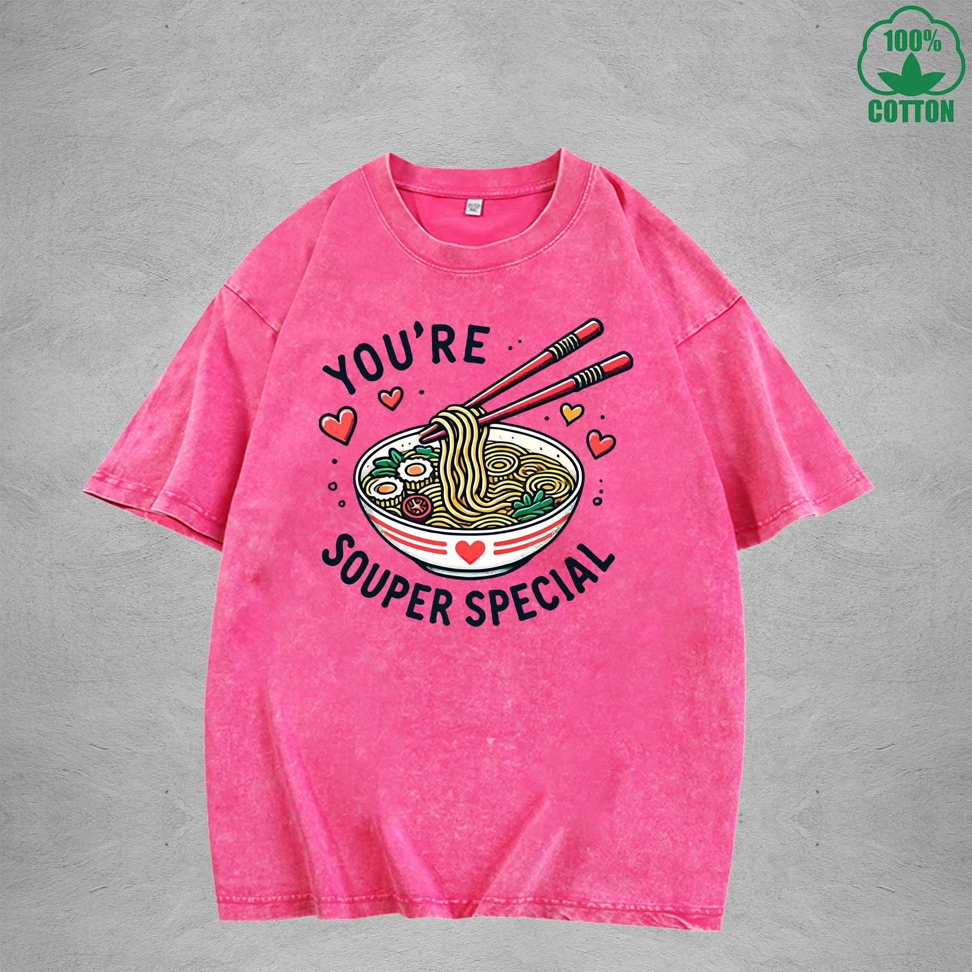 Youre Souper SpecialInterest Printed Washed T-Shirt 230G Loose Trendy Fashionable 100%Cotton Short Sleeve Top