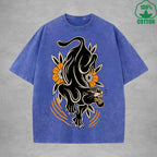 Black PantherInterest Printed Washed T-Shirt 230G Multicolor Loose Trendy Fashionable 100%Cotton Short Sleeve Top