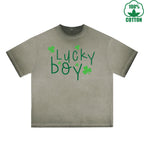 Fatey Boy Printed Dirty Wash T-Shirt 230G Multicolor Loose Trendy Fashionable 100%Cotton Short Sleeve Top