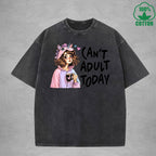 Can't Adult TodayInterest Printed Washed T-Shirt 230G Loose Trendy Fashionable 100%Cotton Short Sleeve Top