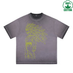 Golden Figure Pattern Multicolor 230G Dirty Wash Loose T-Shirt Comfortable Pure Cotton Breathable Short Sleeve Couple Style