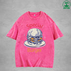 Special Burger American Retro 230G Washed T-Shirt Available in Multiple Colors Fashionable Pure Cotton Short Sleeve