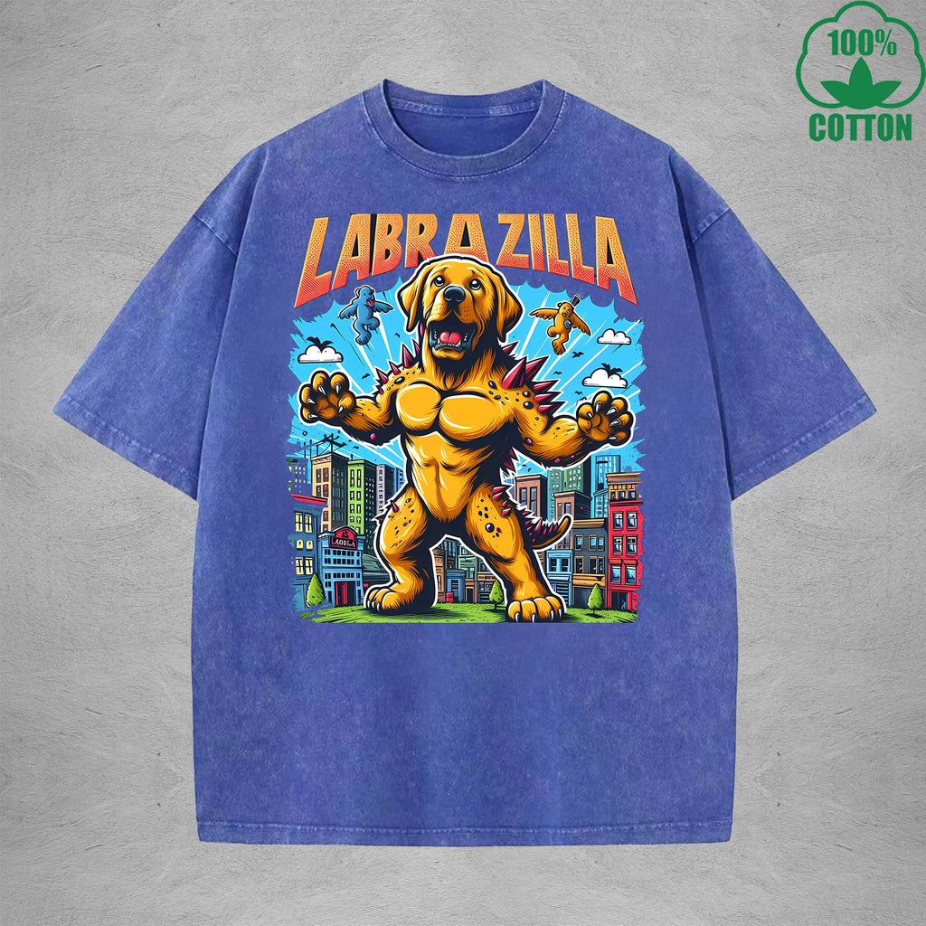 LabrazillaInterest Printed Washed T-Shirt 230G Loose Trendy Fashionable 100%Cotton Short Sleeve Top