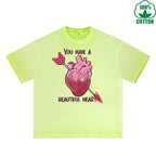 You Have a Beautiful Printed Dirty Wash T-Shirt 230G Multicolor Loose Trendy Fashionable 100%Cotton Short Sleeve Top