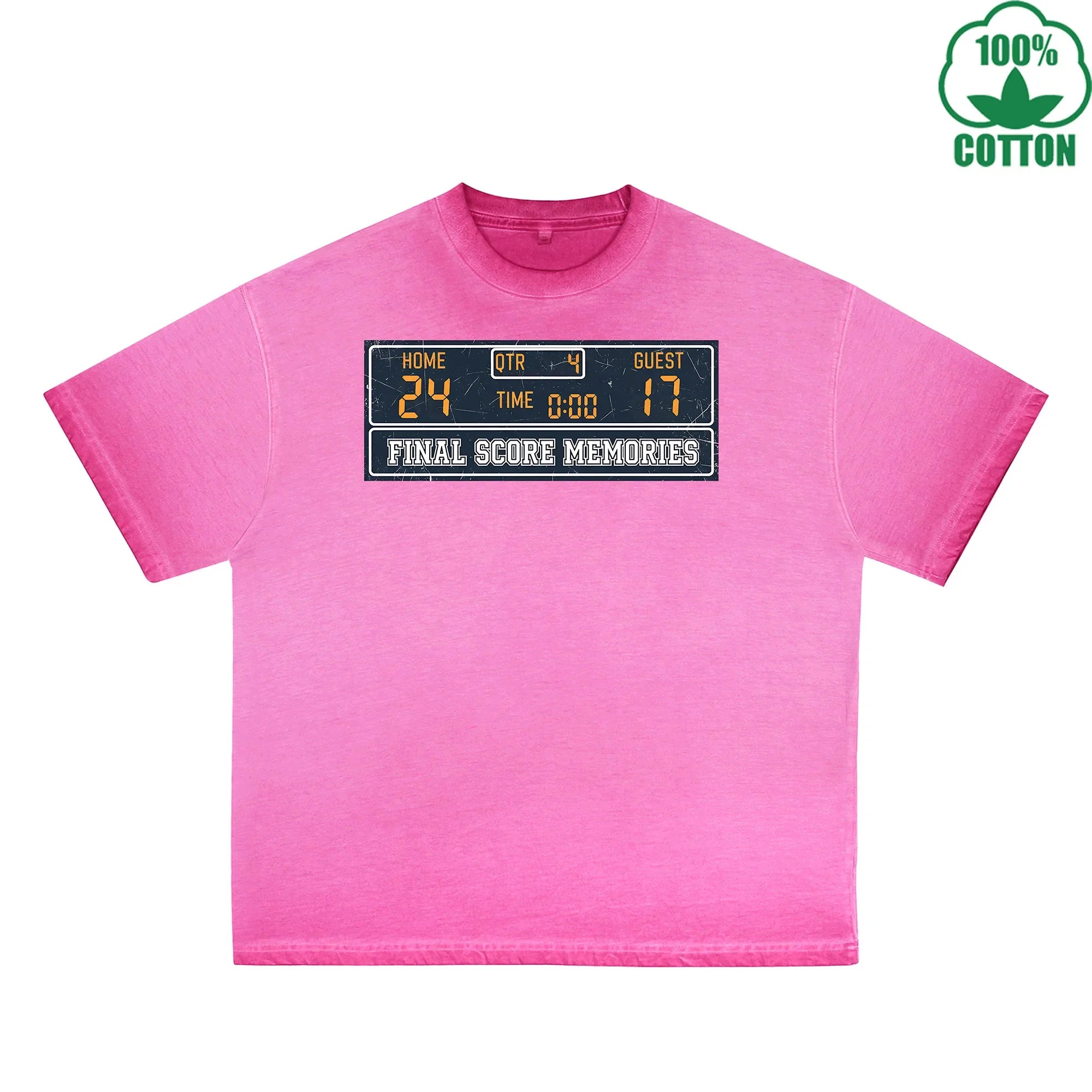 Final Score Memories Printed Dirty Wash T-Shirt 230G Multicolor Loose Trendy Fashionable 100%Cotton Short Sleeve Top