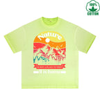Go With All Your Heart Printed Dirty WashT-Shirt 230G Multicolor Loose Trendy Fashionable 100%Cotton Short Sleeve Top