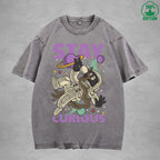 Stay Curious American Retro 230G Washed T-Shirt Available in Multiple Colors Fashionable Pure Cotton Short Sleeve