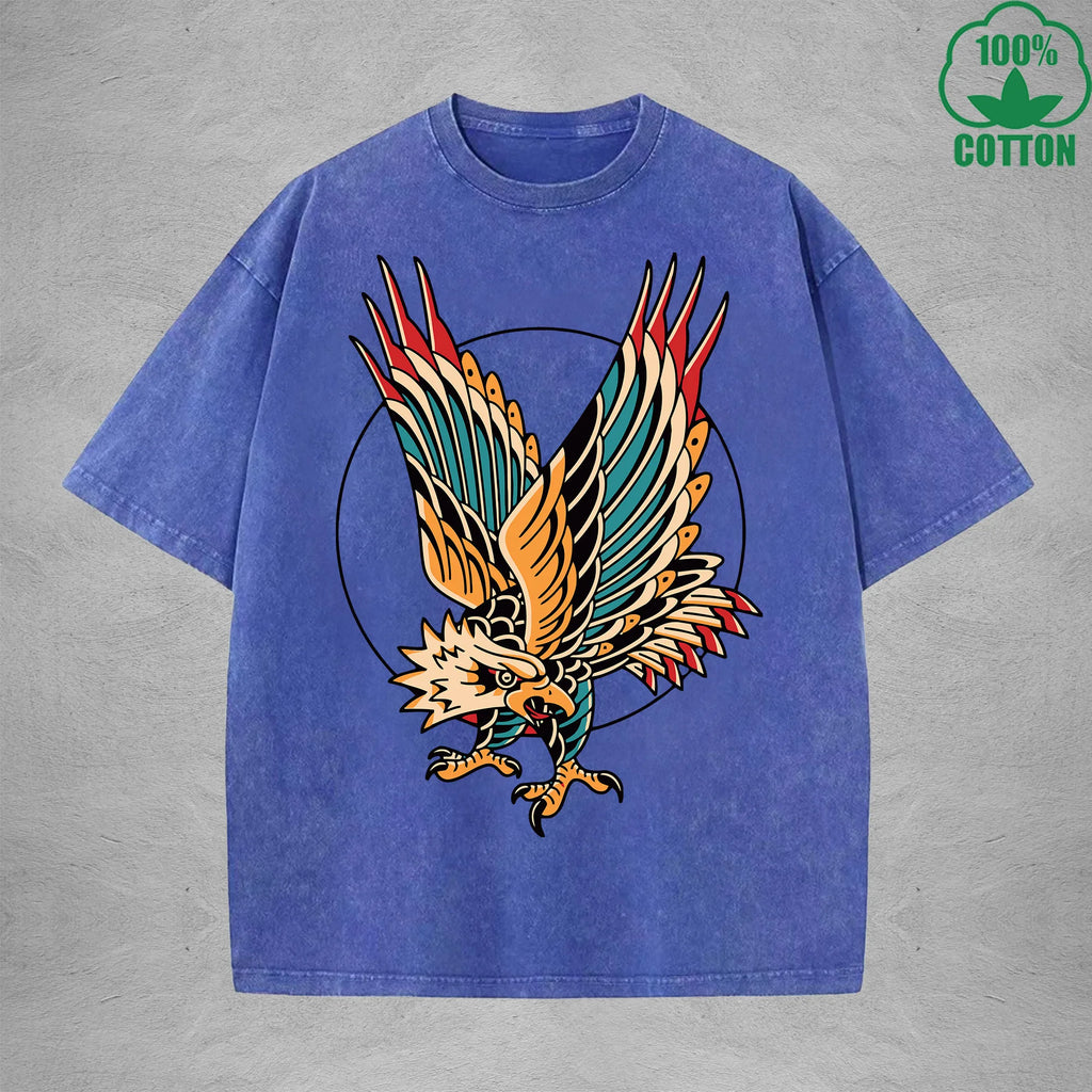 EagleInterest Printed Washed T-Shirt 230G Multicolor Loose Trendy Fashionable 100%Cotton Short Sleeve Top