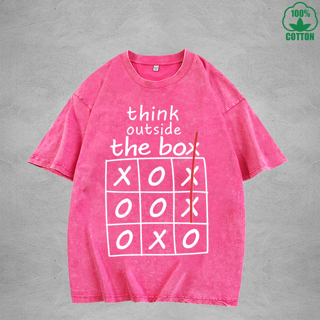 Think Outside The BoxInterest Printed Washed T-Shirt 230G Loose Trendy Fashionable 100%Cotton Short Sleeve Top