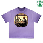 Romantic Date Printed Dirty Wash T-Shirt 230G Multicolor Loose Trendy Fashionable 100%Cotton Short Sleeve Top