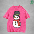 Christmas Snowman Interest Printed Washed T-Shirt 230G Multicolor Loose Trendy Fashionable 100%Cotton Short Sleeve Top