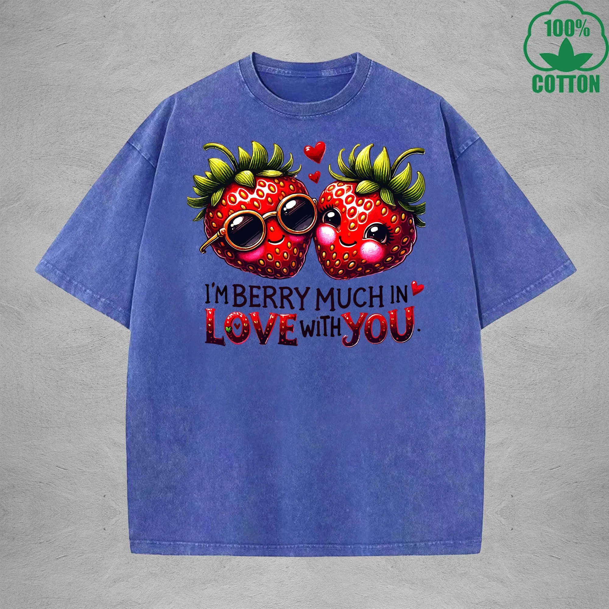 Love With YouInterest Printed Washed T-Shirt 230G Loose Trendy Fashionable 100%Cotton Short Sleeve Top