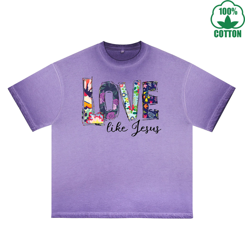 Love Printed Dirty WashT-Shirt 230G Multicolor Loose Trendy Fashionable 100%Cotton Short Sleeve Top