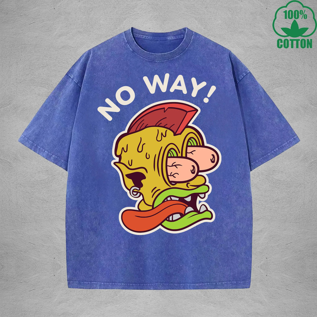 No WayInterest Printed Washed T-Shirt 230G Loose Trendy Fashionable 100%Cotton Short Sleeve Top