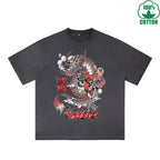 Blood Butterfly Printed Dirty WashT-Shirt 230G Multicolor Loose Trendy Fashionable 100%Cotton Short Sleeve Top