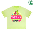 Summek Time Printed Dirty WashT-Shirt 230G Multicolor Loose Trendy Fashionable 100%Cotton Short Sleeve Top