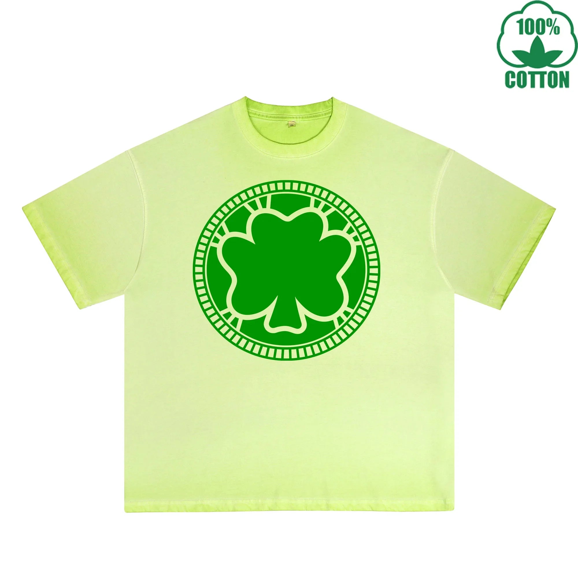 clover coin Printed Dirty Wash T-Shirt 230G Multicolor Loose Trendy Fashionable 100%Cotton Short Sleeve Top