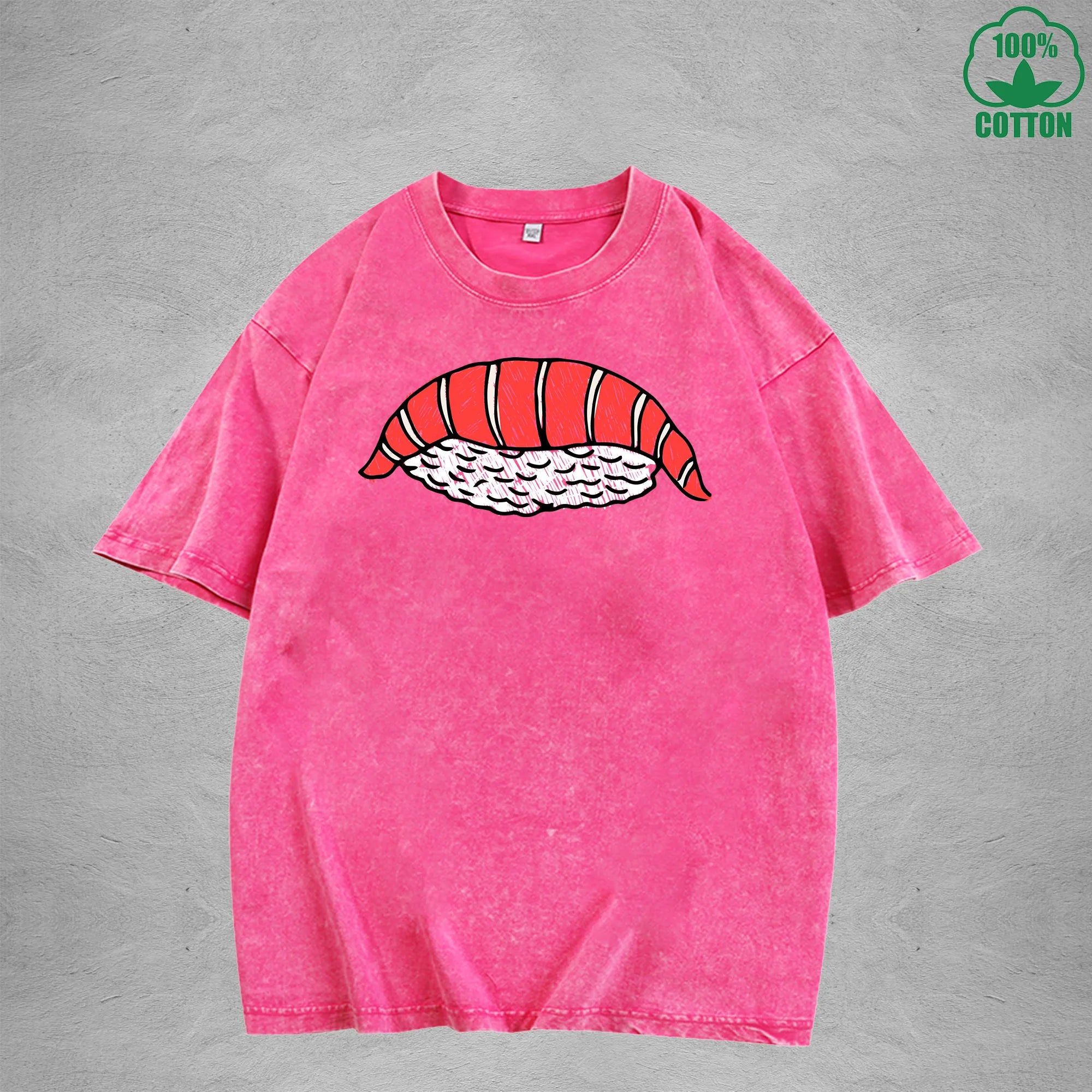 Cute SushiInterest Printed Washed T-Shirt 230G Multicolor Loose Trendy Fashionable 100%Cotton Short Sleeve Top