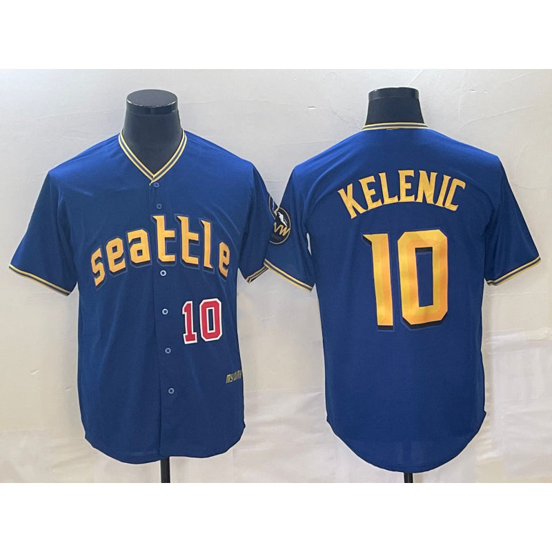 Seattle Mariners #10 Jarred Kelenic Number Blue 2023 City Connect Cool Base Stitched Baseball Jersey