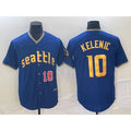 Seattle Mariners #10 Jarred Kelenic Number Blue 2023 City Connect Cool Base Stitched Baseball Jersey