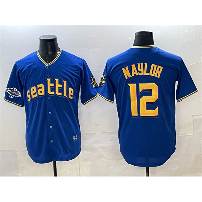 Seattle Mariners #12 Josh Naylor Royal With 2025 AL West Division Champions Patch Limited Stitched Baseball Jersey