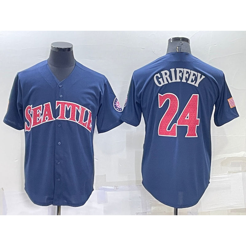 Seattle Mariners #24 Ken Griffey Navy Blue Fashion Stars Stripes Cool Base Independence Day Baseball Jersey