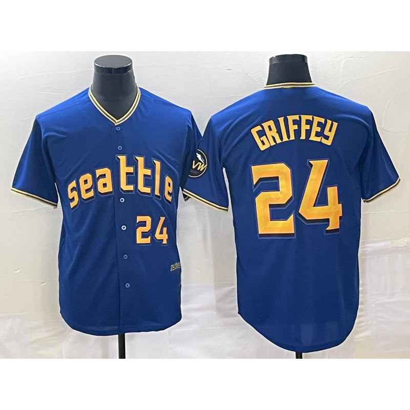 Seattle Mariners #24 Ken Griffey Number Blue 2023 City Connect Cool Base Stitched Baseball Jersey