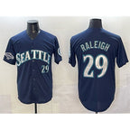 Seattle Mariners #29 Cal Raleigh Navy With 2025 AL West Division Champions Patch Limited Stitched Baseball Jersey