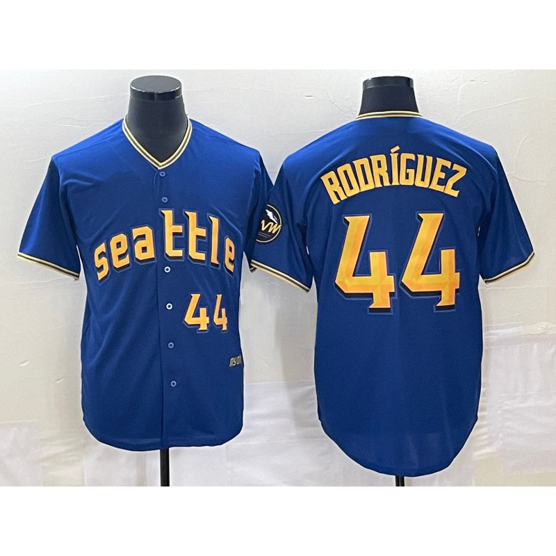 Seattle Mariners #44 Julio Rodriguez Number Blue 2023 City Connect Cool Base Stitched Baseball Jersey