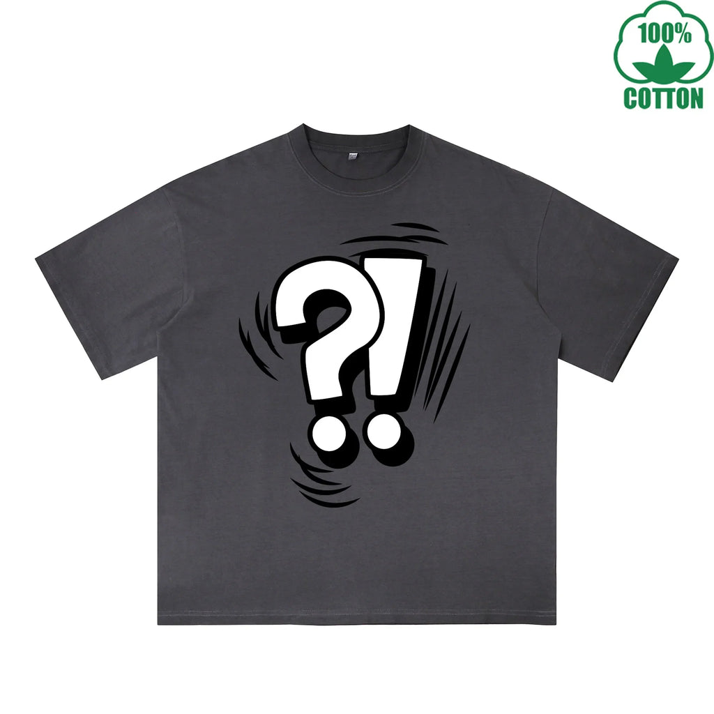 Question Mark Printed Dirty WashT-Shirt 230G Multicolor Loose Trendy Fashionable 100%Cotton Short Sleeve Top