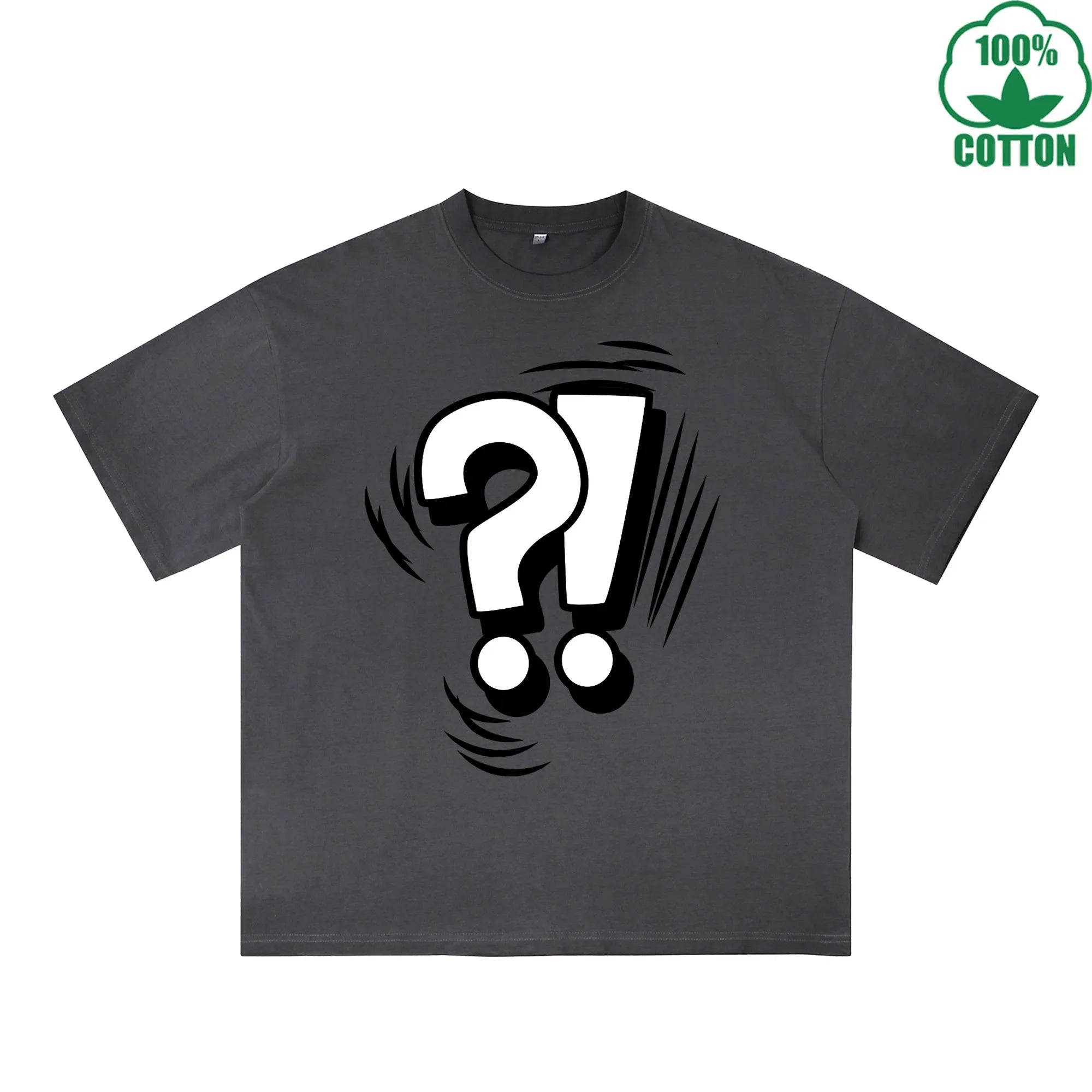 Question Mark Printed Dirty WashT-Shirt 230G Multicolor Loose Trendy Fashionable 100%Cotton Short Sleeve Top