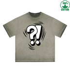 Question Mark Printed Dirty WashT-Shirt 230G Multicolor Loose Trendy Fashionable 100%Cotton Short Sleeve Top