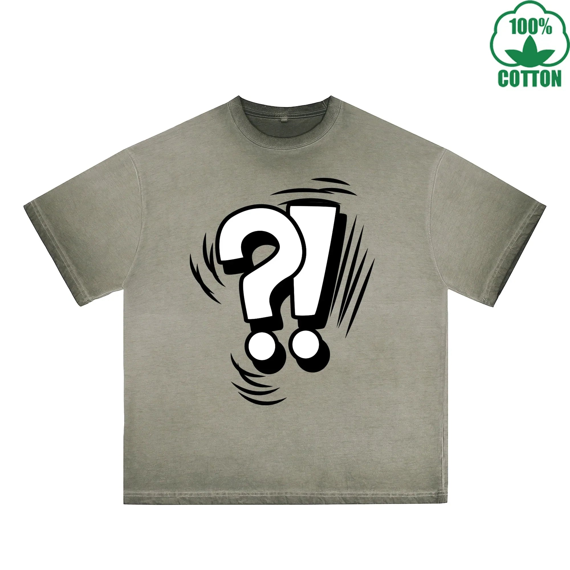 Question Mark Printed Dirty WashT-Shirt 230G Multicolor Loose Trendy Fashionable 100%Cotton Short Sleeve Top