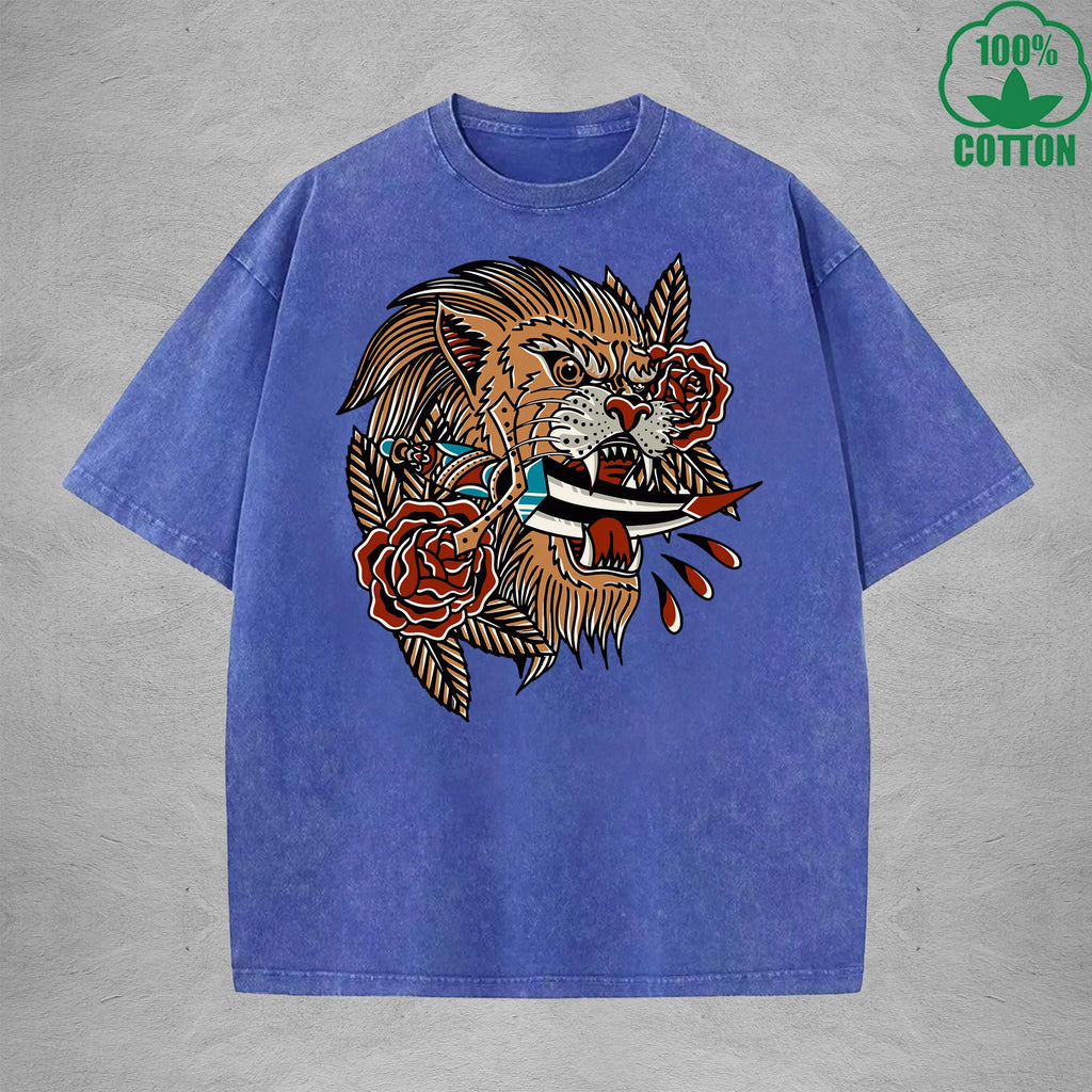 PredatorInterest Printed Washed T-Shirt 230G Multicolor Loose Trendy Fashionable 100%Cotton Short Sleeve Top