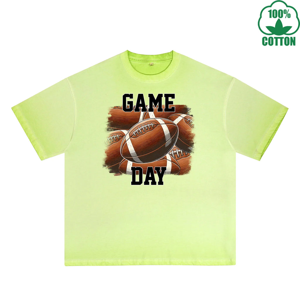 Game Day Printed Dirty Wash T-Shirt 230G Multicolor Loose Trendy Fashionable 100%Cotton Short Sleeve Top