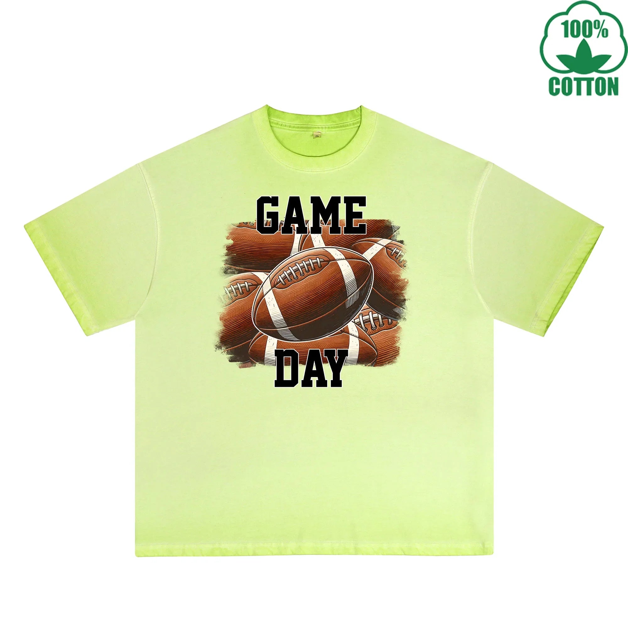 Game Day Printed Dirty Wash T-Shirt 230G Multicolor Loose Trendy Fashionable 100%Cotton Short Sleeve Top
