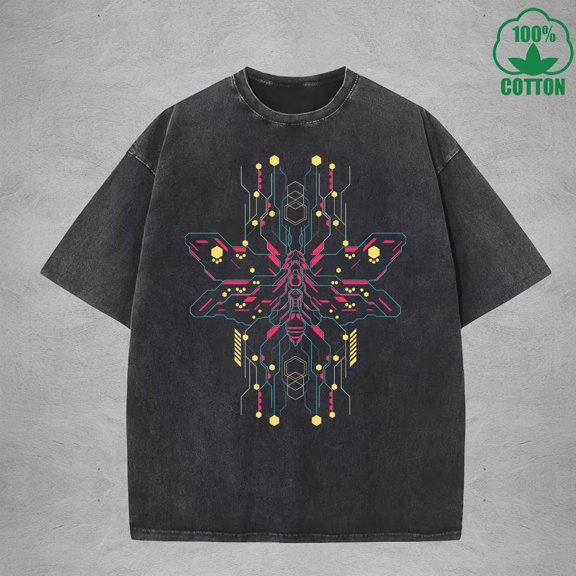 Mecha Style American Retro 230G Washed T-Shirt Available in Multiple Colors Fashionable Pure Cotton Short Sleeve